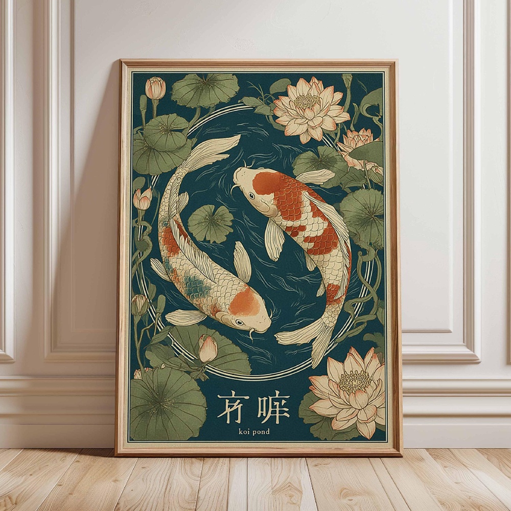 Japanese Koi Fish Poster Gold  - Japanese Zen Lifestyle review and price