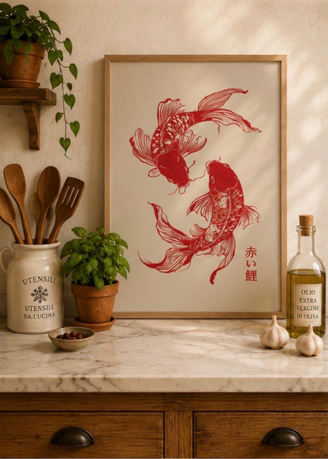 Koi Fish Japanese Line Art Pos - Japanese Zen Lifestyle review and price